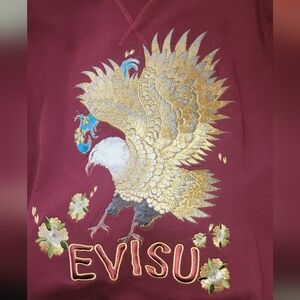 Evisu Maroon Hoodie with Gold Eagle Embroidery